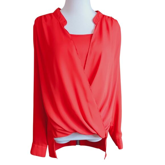 ROSE & OLIVE Draped High Low Orange Top Blouse Medium Event Career Office Travel - Picture 1 of 8